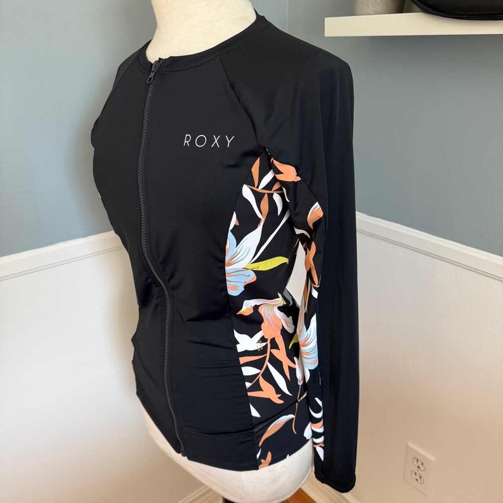 Roxy SPF 50 Rashguard for Women - black and   HIBISCUS WAVE Long Sleeve - XL - Picture 2 of 8